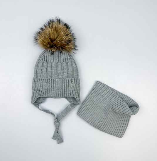 Шапка зимняя со снудом, Серый меланж