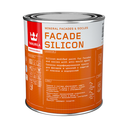 КРАСКА "FACADE SILICON" 0,9 Л (1/6) АКРИЛОВАЯ ДЛЯ ФАСАДОВ И ЦОКОЛЕЙ "ТИККУРИЛА"