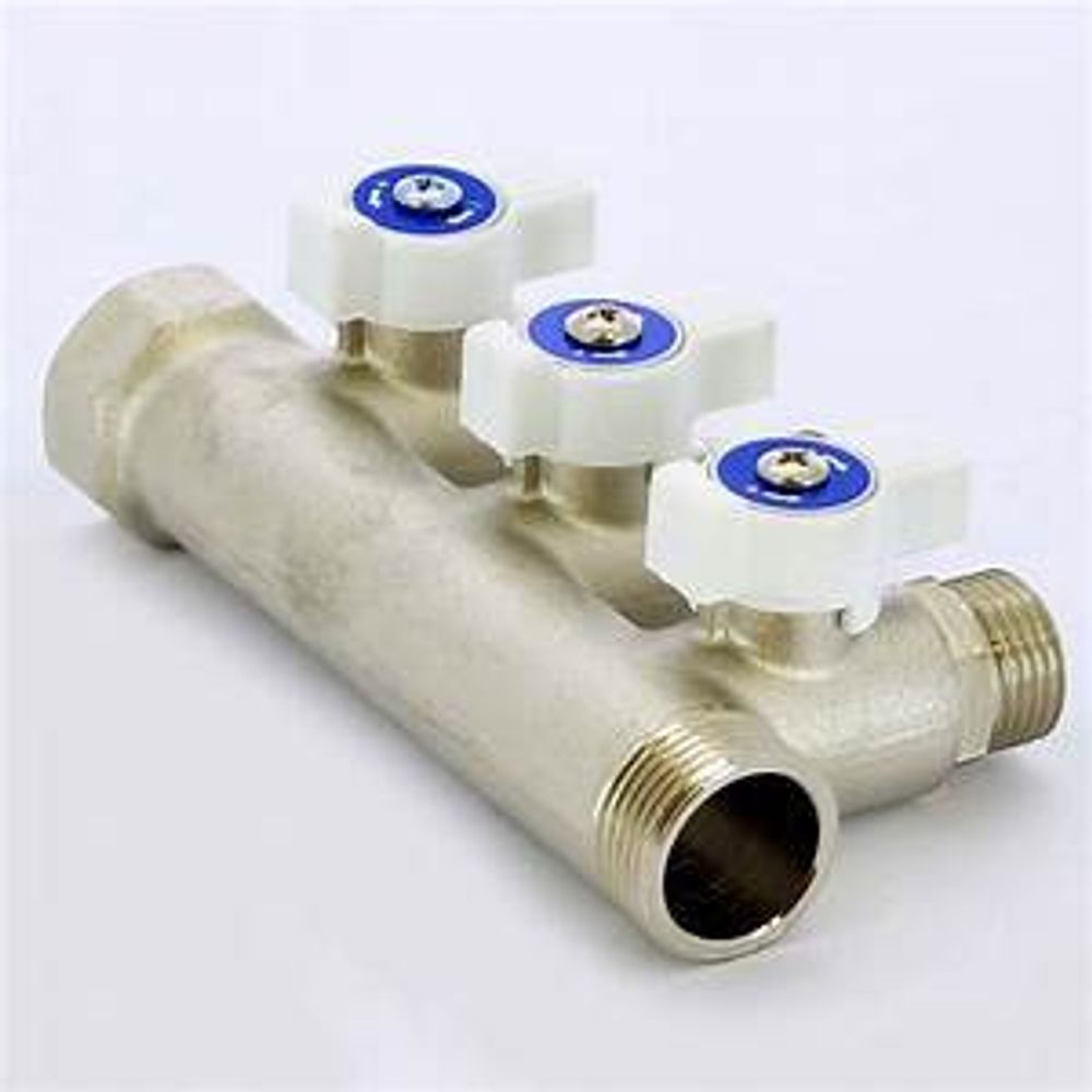 Коллектор  Ø3/4 на 3 выхода с кранами 1/2 наруж.резьба Aqualink, 02425