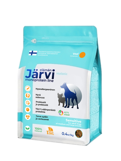 Jarvi сухой монопротеиновый полнорационный корм для собак сред. и крупных пород с чув. пищеварением, Телятина, 400г.