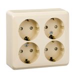 Schneider Electric ЭТЮД Крем Розетка 4-местная открытая установка с заземляющими контактами со шторками PA16-208K