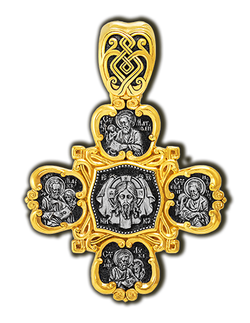 Крест со Спасом, евангелистами, Невской Богородицей, Верой, Надеждой, Любовью и Софией.