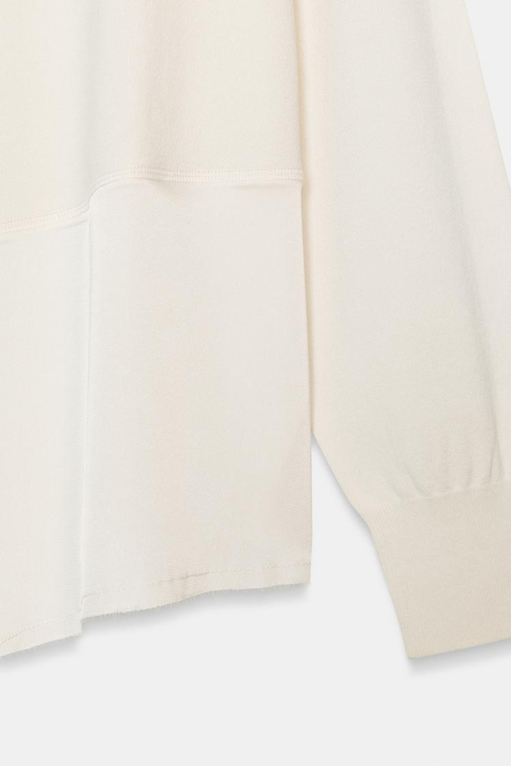 ZARA АСИММЕТРИЧНЫЙ СВИТЕР ИЗ КОМБИНИРОВАННОГО ТРИКОТАЖА, БЕЛЫЙ