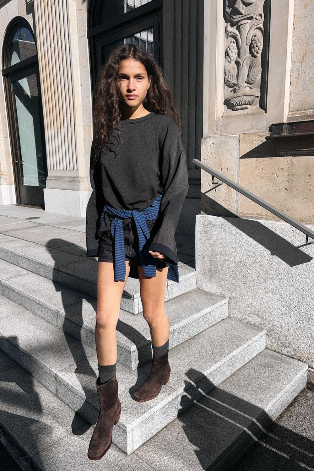 ZARA ЗАМШЕВЫЕ БОТИЛЬОНЫ НА КАБЛУКЕ, КОРИЧНЕВЫЙ