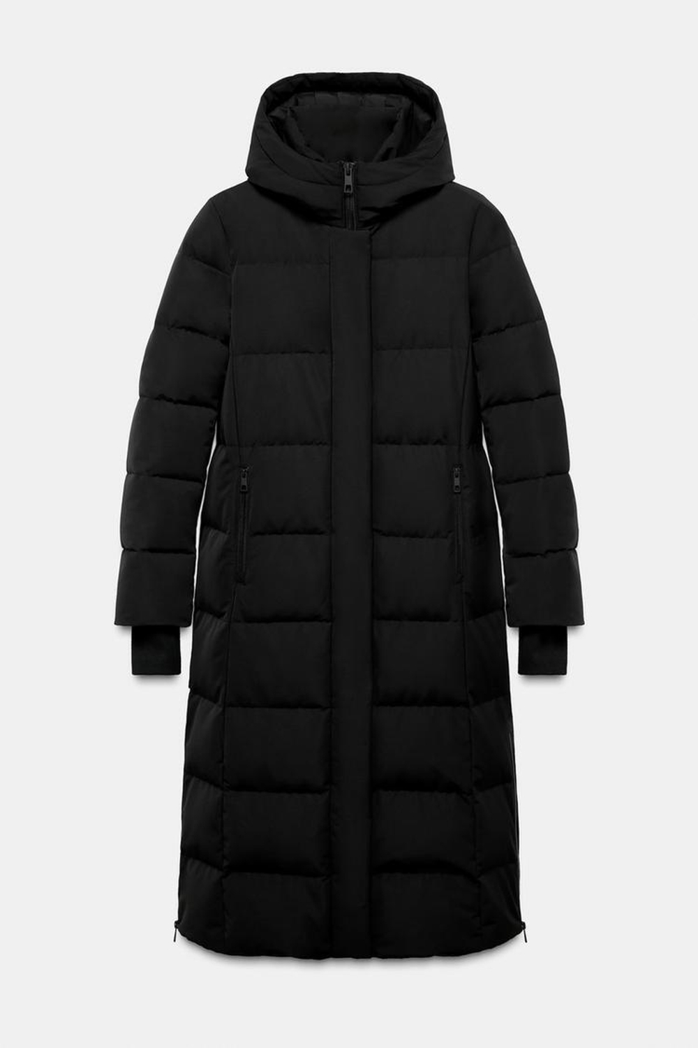 ZARA УДЛИНЕННЫЙ ПУХОВИК С КАПЮШОНОМ WATER REPELLENT WINDPROOF, ЧЕРНЫЙ