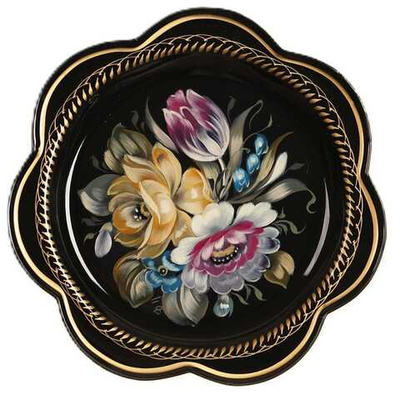 Жостовский поднос декоративный, размер 18 см (A1), металлический