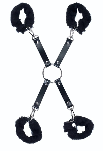 Черный набор для фиксации со съемными меховыми опушками (Цвет: черный)