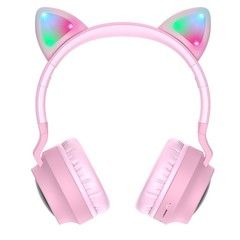 Наушники Bluetooth складные Hoco W27 Cat Ear с микрофоном, AUX, TF с подсветкой (Розовый)