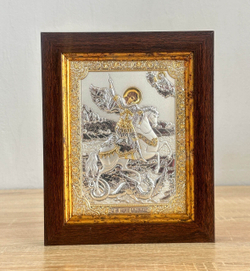 Георгий Победоносец, икона прямоугольная в рамке под стеклом, красное дерево 170х210