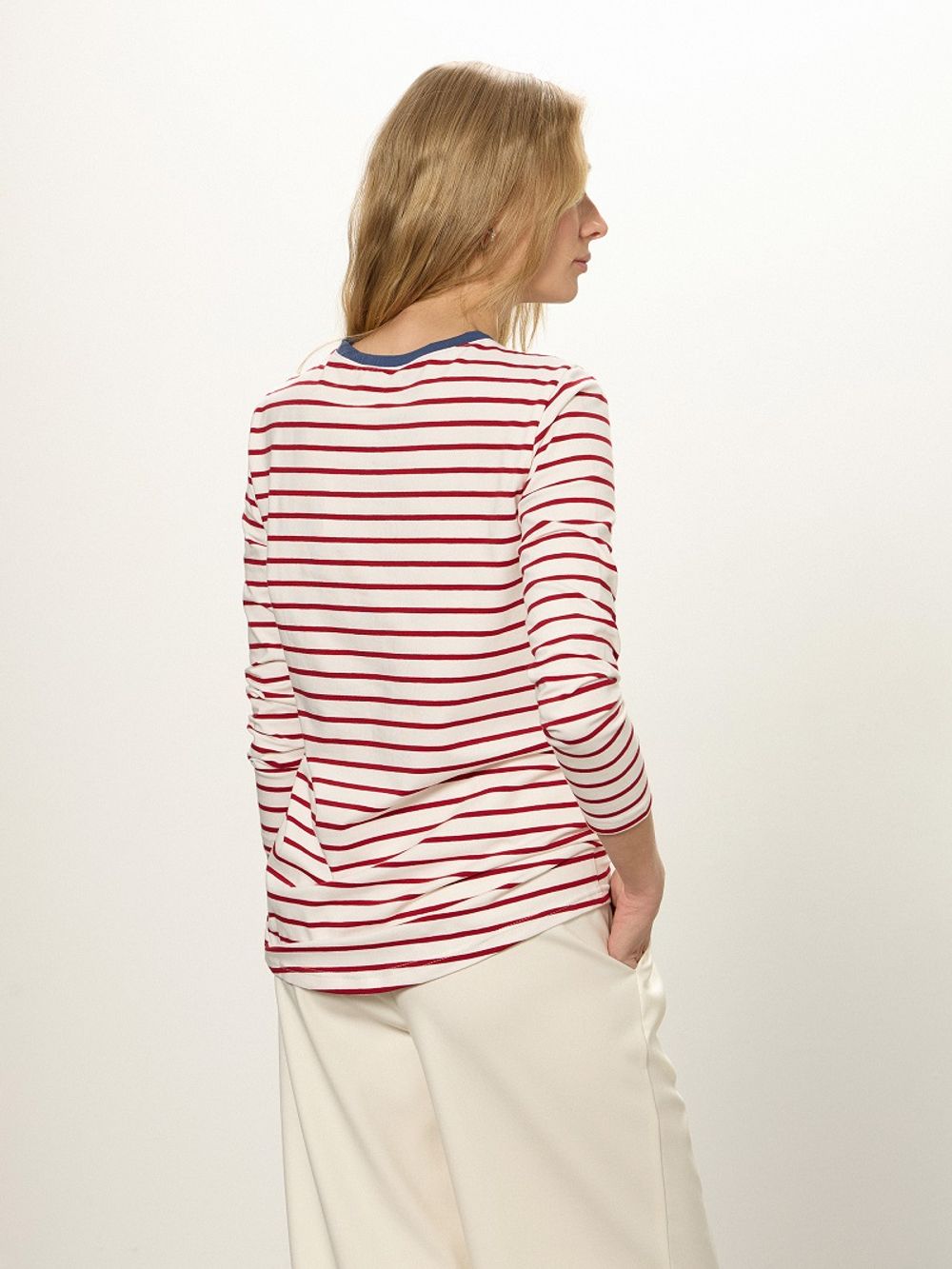 Тельняшка с контрастным воротником красная полоска (Размеры S, M)