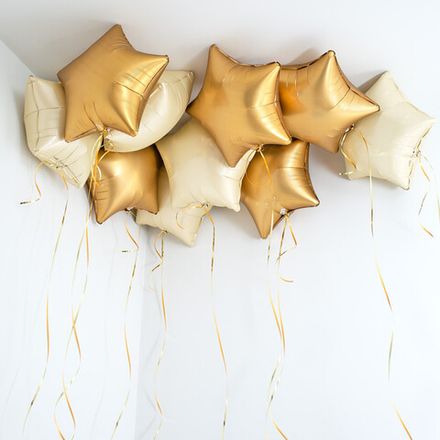 Звезды из фольги под потолок "Бежевые и золотые матовые" 46 см