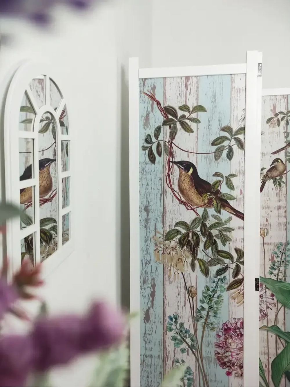 Ширма из массива дерева "Птички" 180см