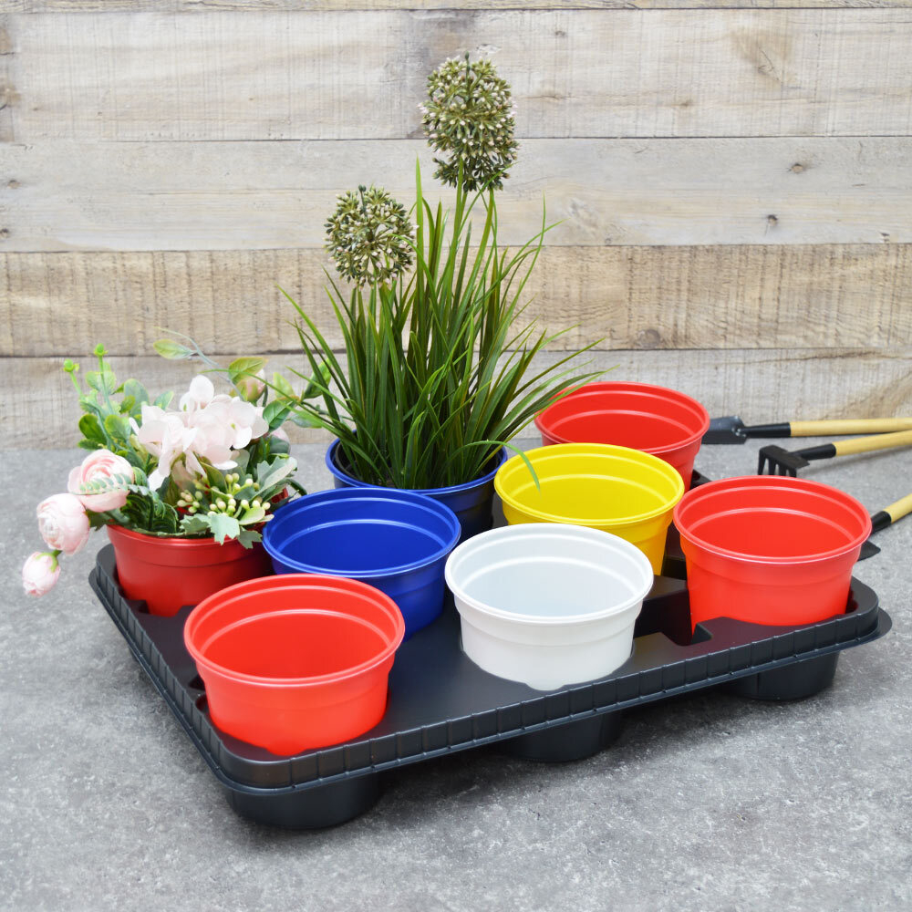 Набор для рассады: 8 круглых цветных горшков на поддоне