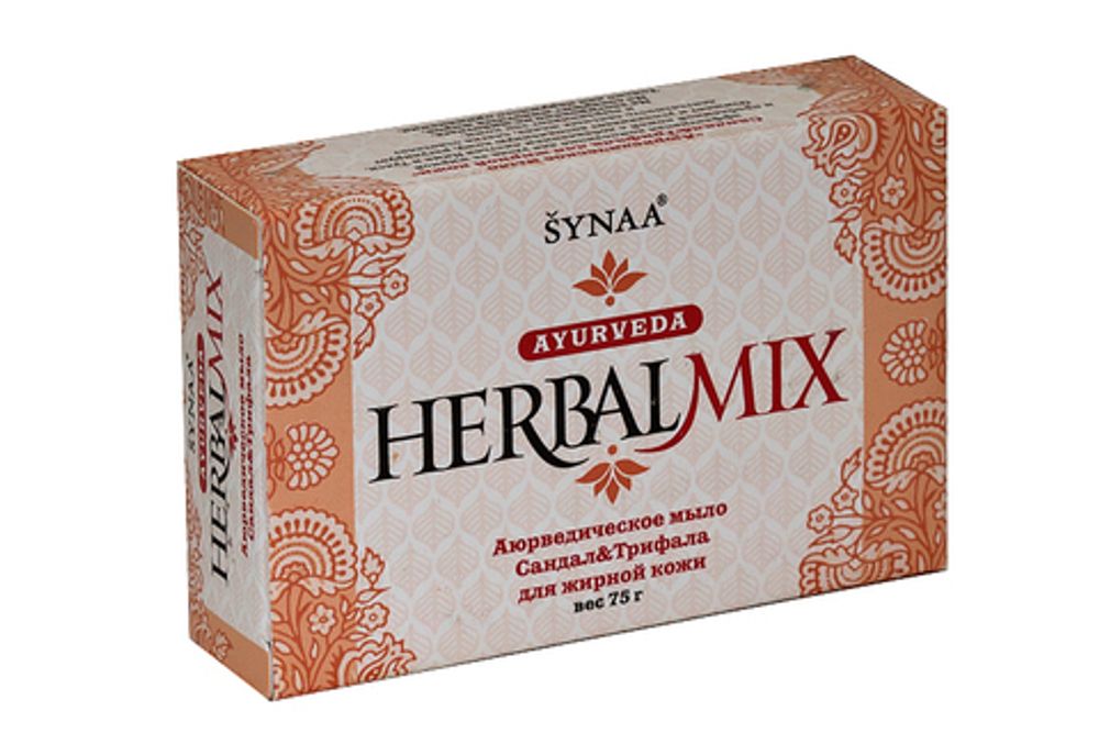 АКЦИЯ Мыло Synaa Herbal Mix Ayurveda Сандал и Трифала для жирной кожи, 75 г