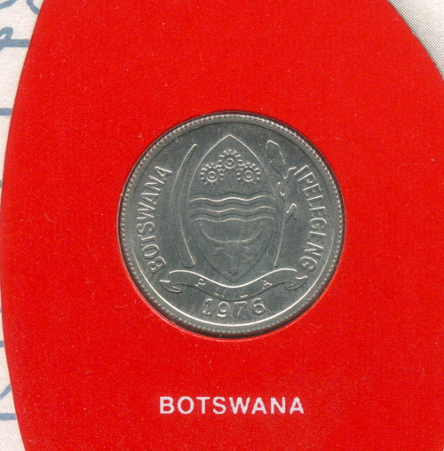 1 тхебе 1976 год. Ботсвана. Конверт с маркой и спецгашением. Серия "Coins of all Nations" (США)