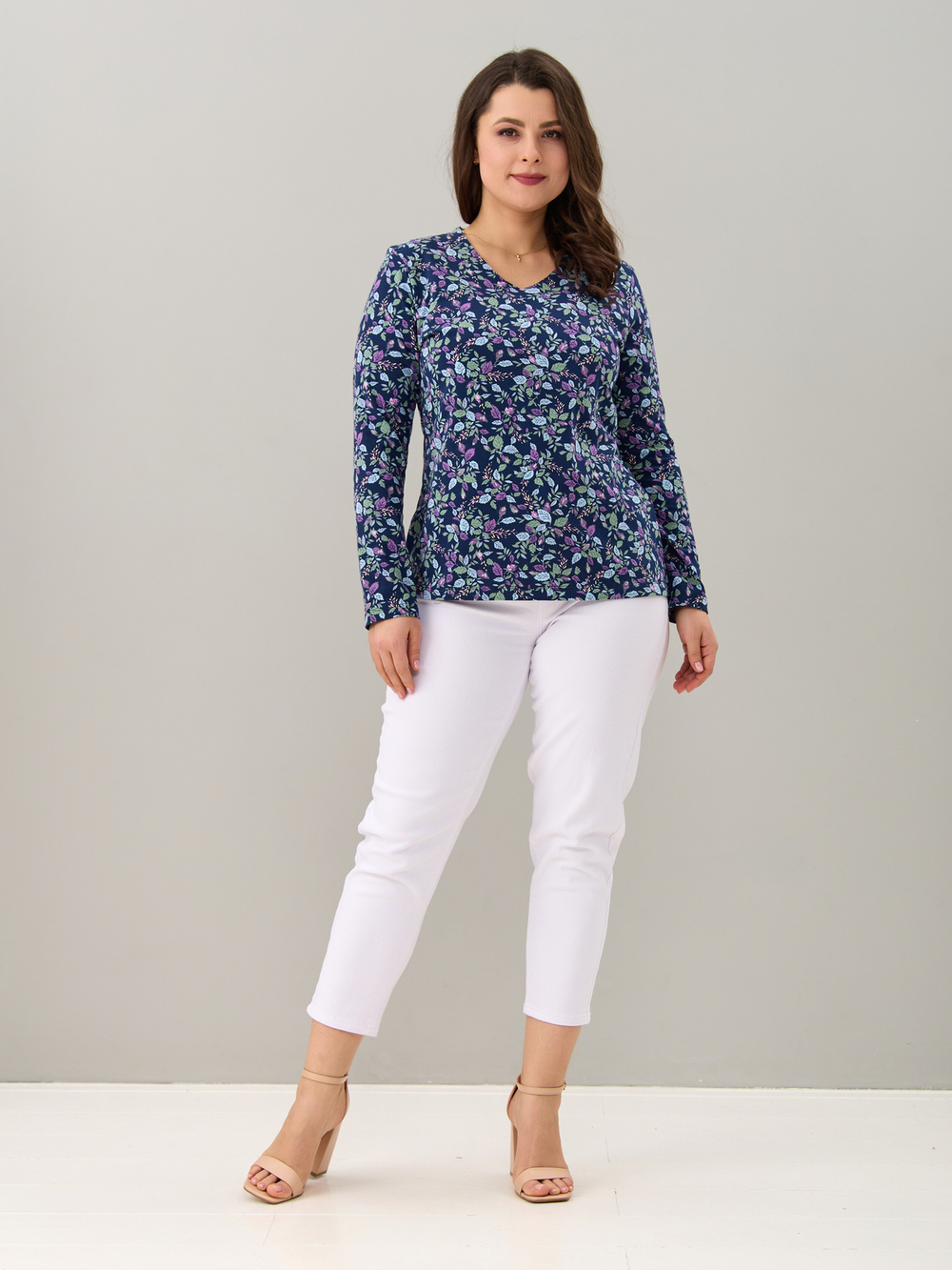 Лонгслив ЛНкл-080/синий-листьярозочка