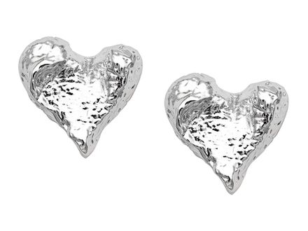 Серьги-гвоздики "Сердце. Мятый металл" 18мм (не зеркальные)