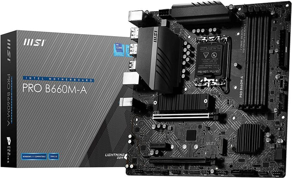 Материнская плата MSI PRO B660M-A DDR4 Socket 1700, Intel B660, 4xDDR4, PCI-E 4.0, 2500 Мбит/с, 2xUSB 3.2 Gen1, 2xUSB 3.2 Gen2, 2xHDMI, 2xDisplayPort, mATX