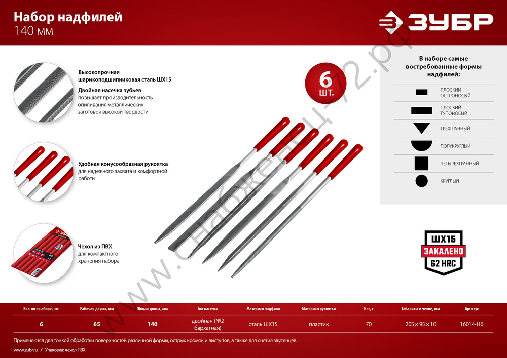 ЗУБР Мастер набор надфилей 6 шт 140 мм, в чехле, с ручками