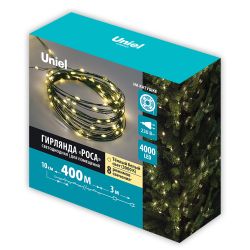 ULD-S40000-4000-DGA WARM WHITE IP20 DEW Гирлянда светодиодная Роса. 400м. 4000 светодиодов. Теплый белый свет. Провод зеленый. ТМ Uniel