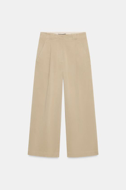 ZARA СВОБОДНЫЕ БРЮКИ BARREL, СВЕТЛЫЙ ХАКИ