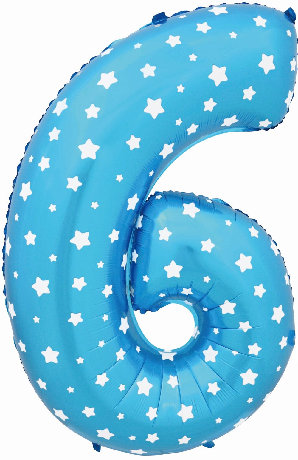 Шар (40"/102 см) Цифра, 6, Звездочки, Голубой, в упаковке 1 шт.