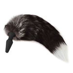 Черная силиконовая анальная пробка с хвостом чернобурой лисы - размер S (Цвет: черный)