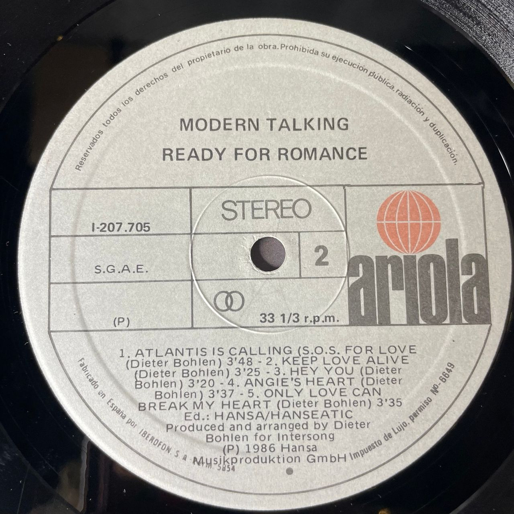 Винтажная виниловая пластинка LP Modern Talking, Ready For Romance (The 3rd Album) (Испания 1986) Brother Louie