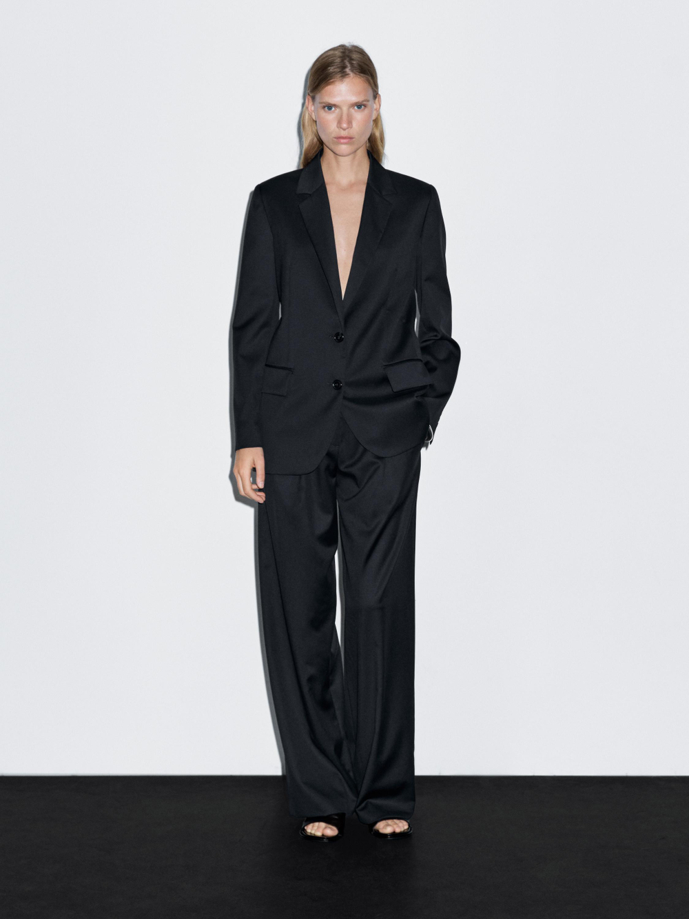 Massimo Dutti Брюки с выточками из сверхтонкой шерсти, темно-синий