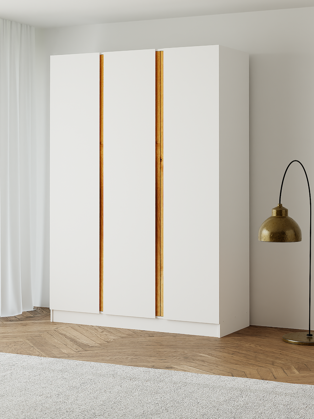 Шкаф распашной Miraj с дубовыми ручками, белый