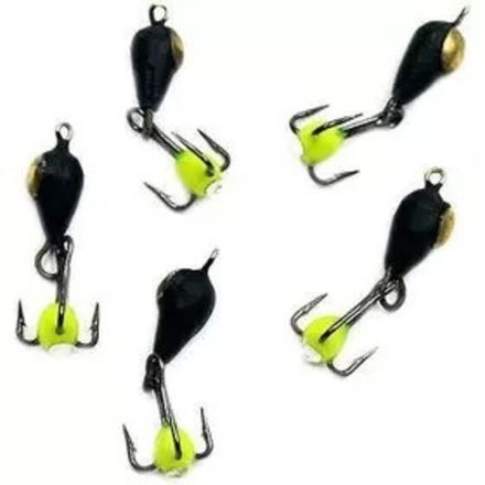 Мормышка вольф. безнасадочная "ЯМАН" Дьявол с коронкой из никеля и подвесным тройником, d-4 мм, вес 1,1 г, капля с глазком, цв. флуор. Желтый