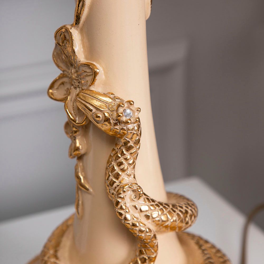 Настольная лампа Змея Катари Айвори с абажуром Тюссо Конфети Айвори