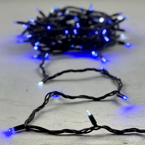 Гирлянда Нить 10 м., Синяя с Мерцанием Белого Диода 220В, 75 LED, Провод Черный Каучук, IP65, Beauty LED (LL75BLW-1-2B)