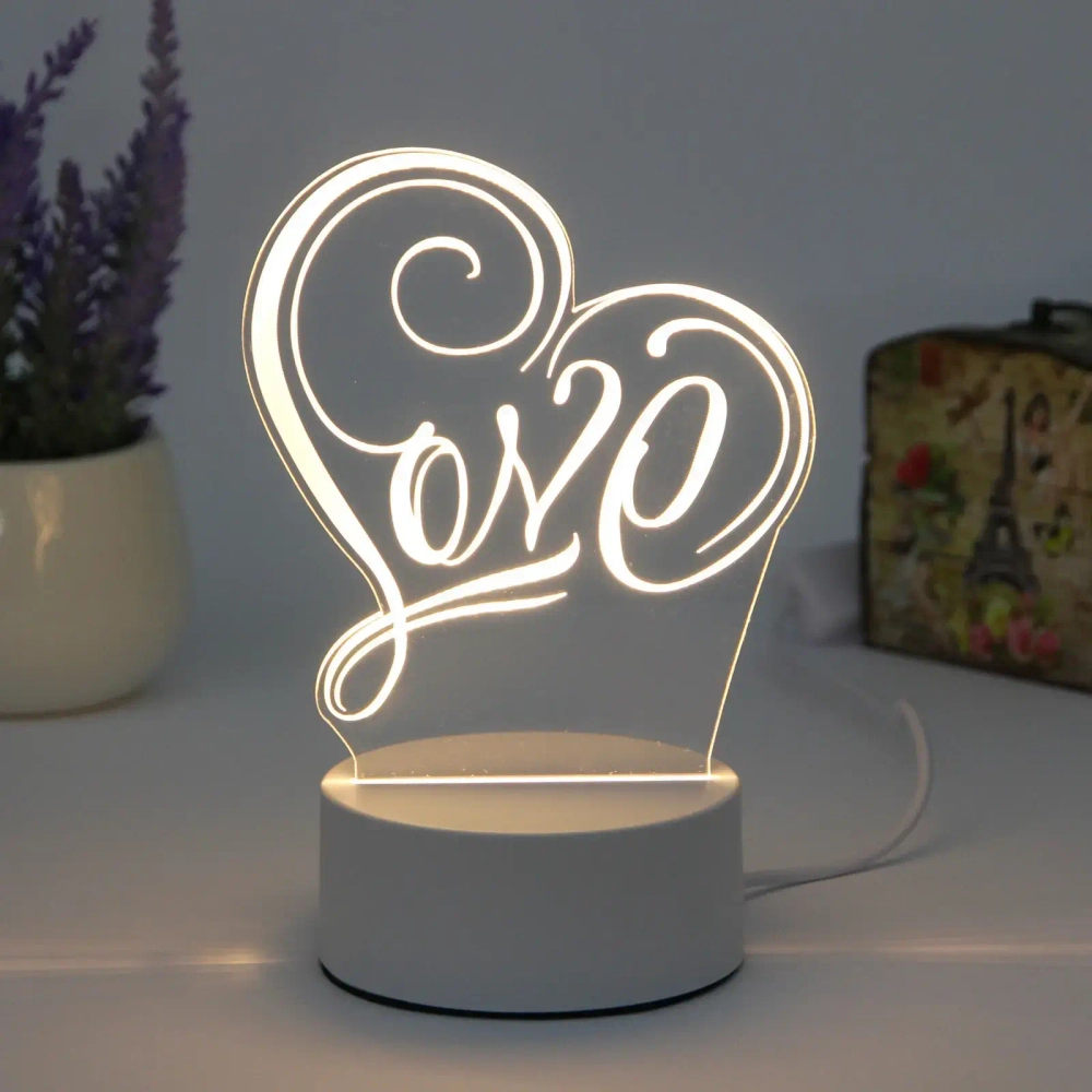 Светильник ночник «3D-LOVE YOU» на пластиковой подставке, с включателем USB