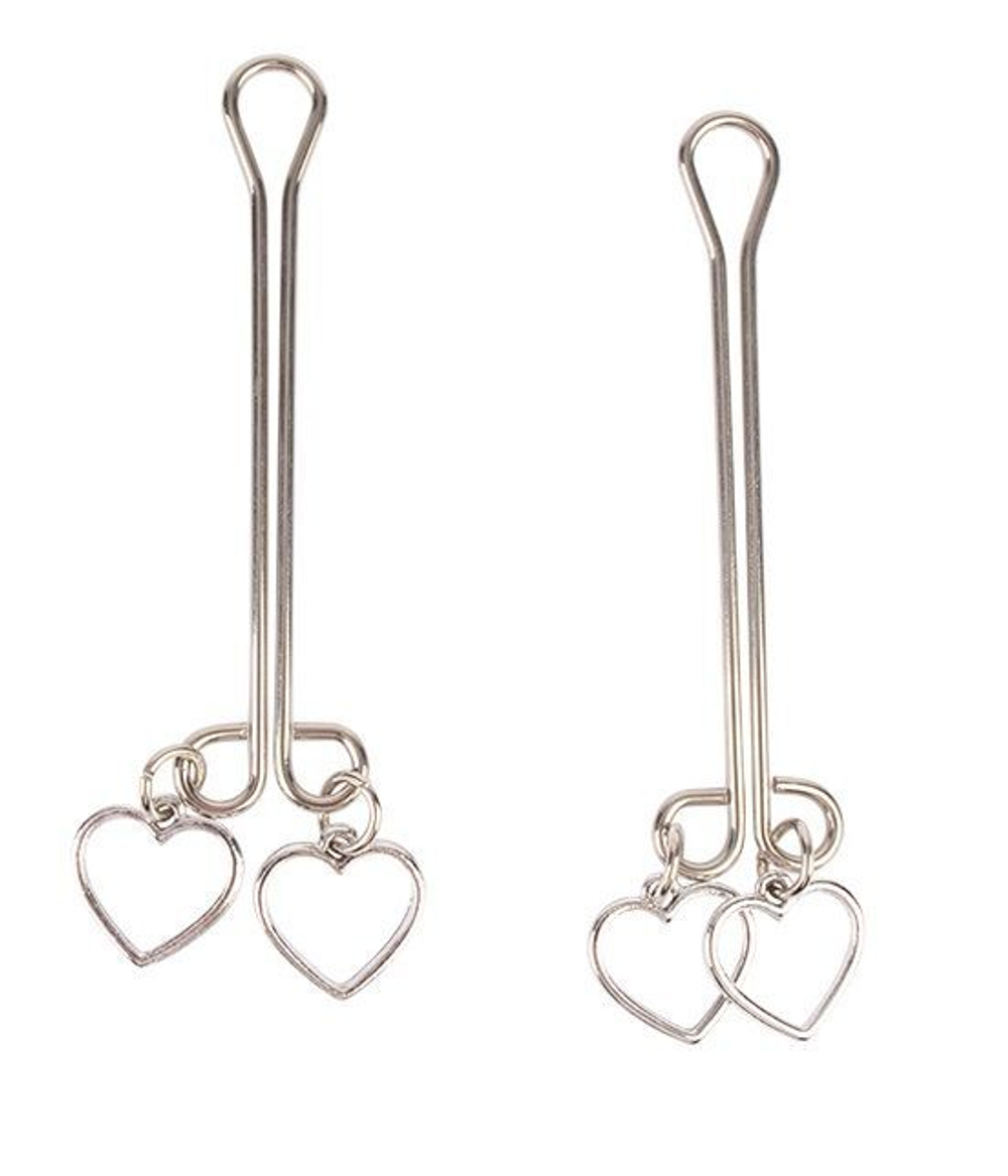 Серебристые металлические зажимы на соски с сердечками (Цвет: серебристый)