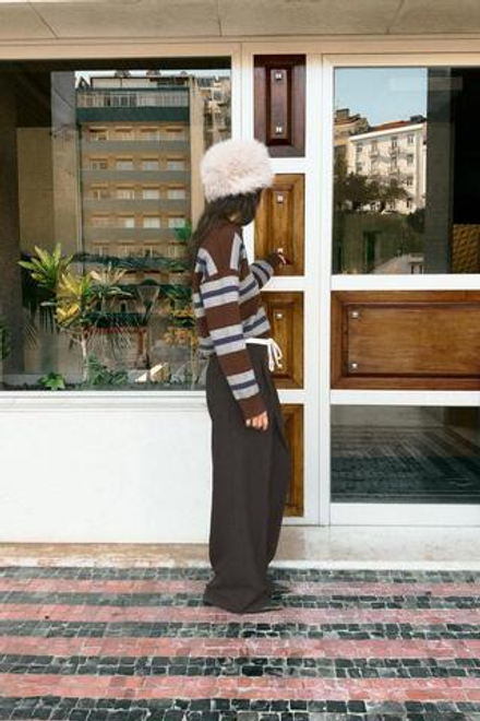 ZARA БРЮКИ С ШИРОКИМ ДВОЙНЫМ ПОЯСОМ, КОРИЧНЕВЫЙ