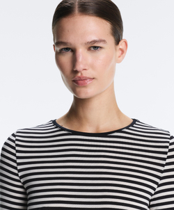 Oysho Футболка с длинным рукавом в полоску, облегающий крой, черный