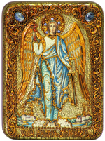 Инкрустированная икона Ангел Хранитель 20х15см на натуральном дереве в подарочной коробке
