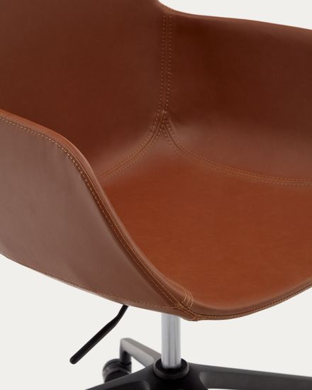 Рабочее кресло Tissiana коричневая искусственная кожа, алюминиевые ножки с матовой черной отделкой