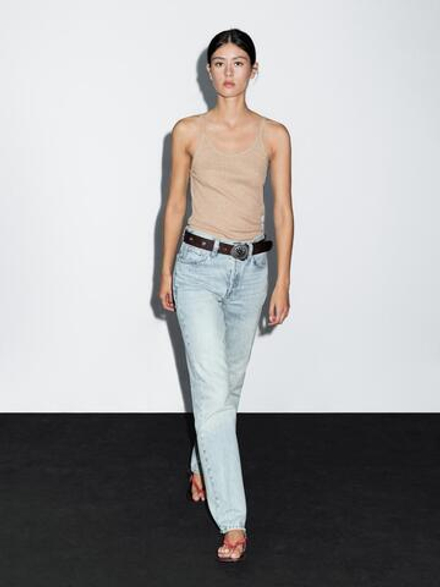 Massimo Dutti Топ на бретелях из 100% хлопка с мраморным узором, песочный