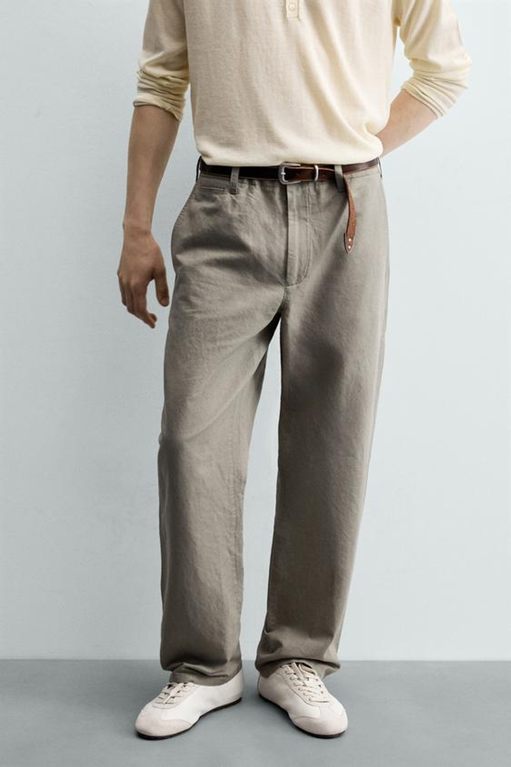 ZARA БРЮКИ RELAXED FIT С ХЛЯСТИКОМ, ЗЕЛЕНЫЙ/СЕРЫЙ