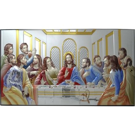 Тайная вечеря в серебряном окладе. Воспроизведение росписи Леонардо да Винчи. 50 х 25 см