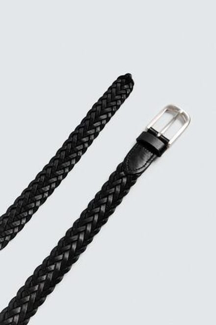 ZARA ДЛИННЫЙ КОЖАНЫЙ ПЛЕТЕНЫЙ РЕМЕНЬ, ЧЕРНЫЙ