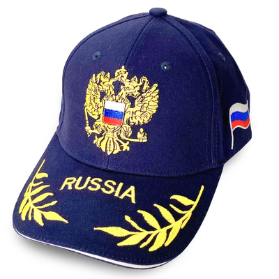 Синяя бейсболка с вышитым гербом России
