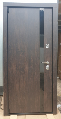 Входная металлическая дверь с зеркалом ReX (РЕКС) 26 3К Тиковое дерево / зеркало 2 XL СБ-17 Силк сноу (белый матовый, без текстуры)