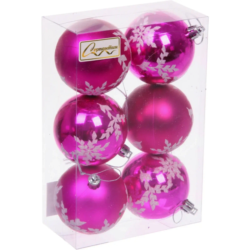 Новогодние шары «Снежный шарм» 6 см (набор 6 шт), Фуксия