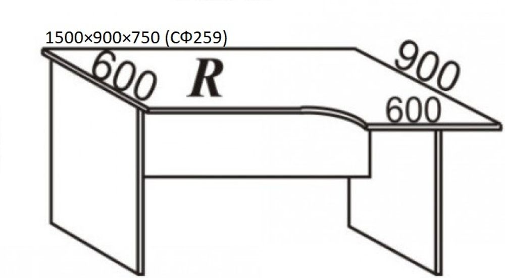 Стол эргономичный, правый 1500×900×750 (СФ259)