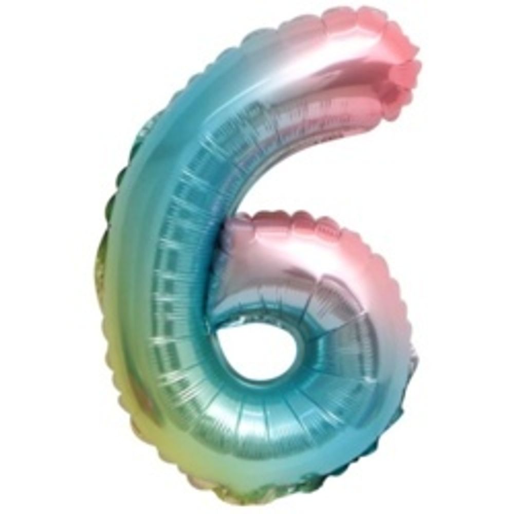 Шар с клапаном (16"/41 см) Мини-цифра, 6, Нежная радуга, Градиент 1 шт.