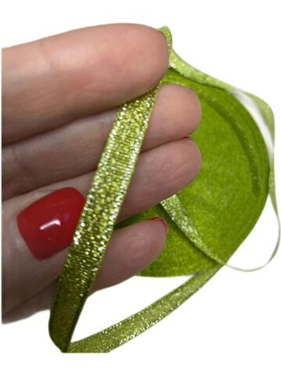 Лента люрекс 6мм - 33м -1 боб. (светло-зеленый с серебром)