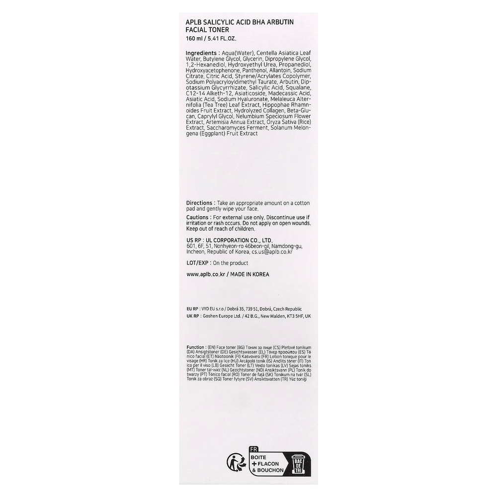 APLB, тоник для лица с салициловой кислотой, БГК и арбутином, 160 мл (5,41 жидк. унции)